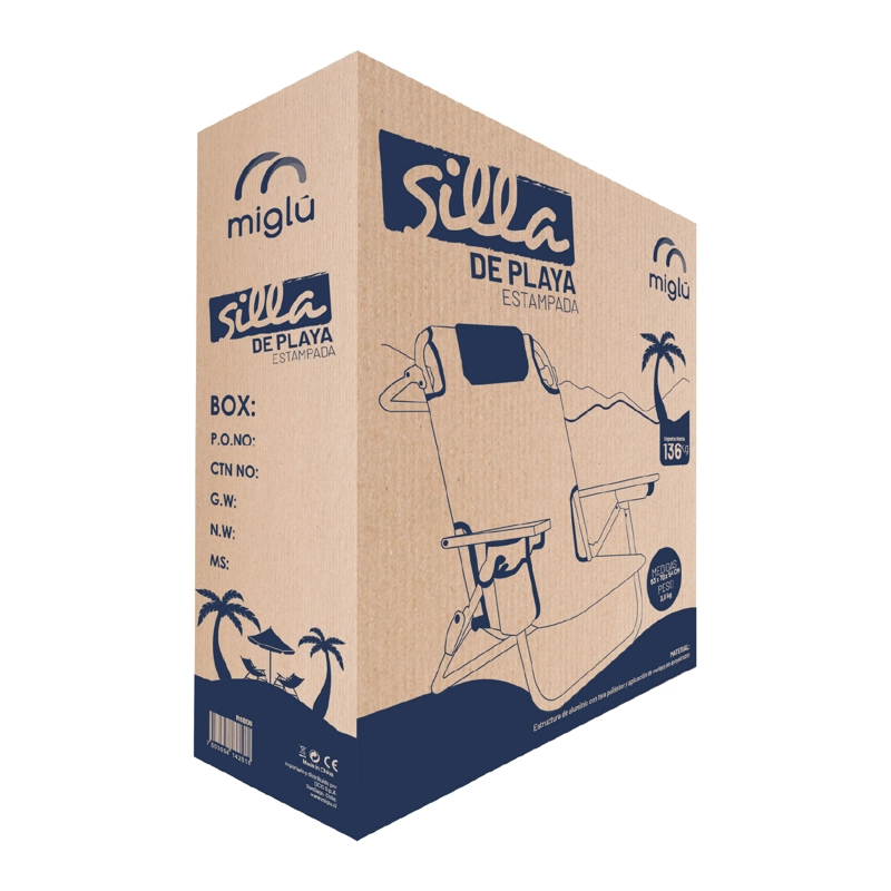 SILLA DE PLAYA ALUMINIO MADERA Y TELA RESISTENTE GRIS MIGLU - 11