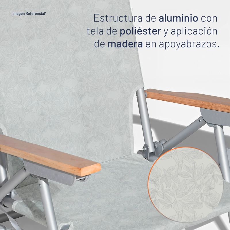 SILLA DE PLAYA ALUMINIO MADERA Y TELA RESISTENTE GRIS MIGLU - 3