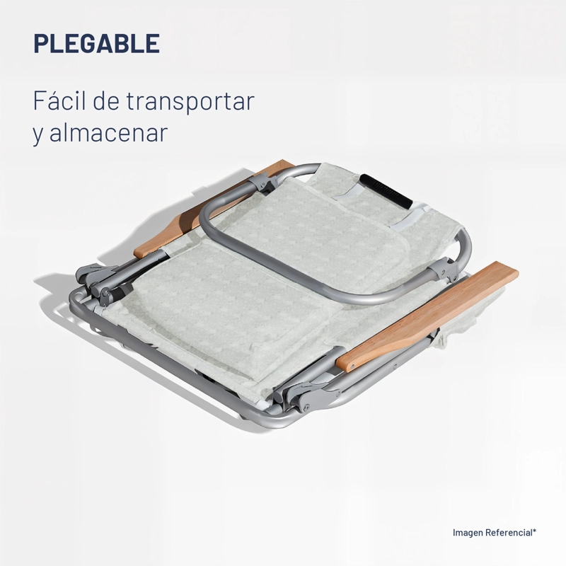 SILLA DE PLAYA ALUMINIO MADERA Y TELA RESISTENTE GRIS MIGLU - 7