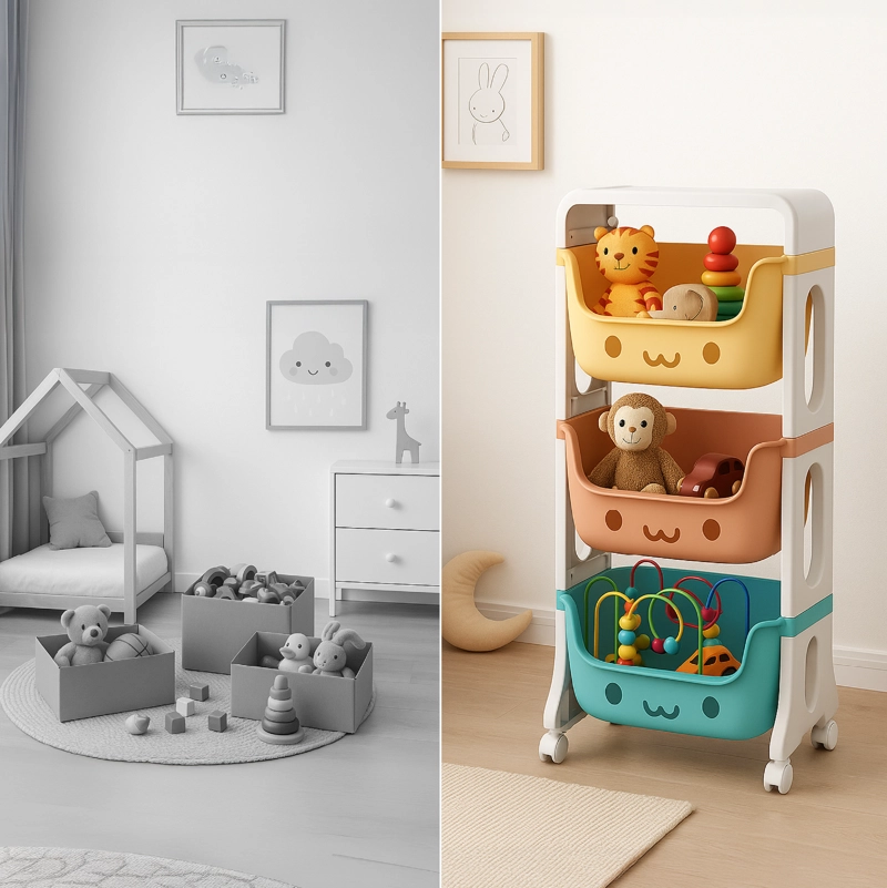 MUEBLE ORGANIZADOR JUGUETES NIÑOS CON 3 CONTENEDORES GLOWUP - 5