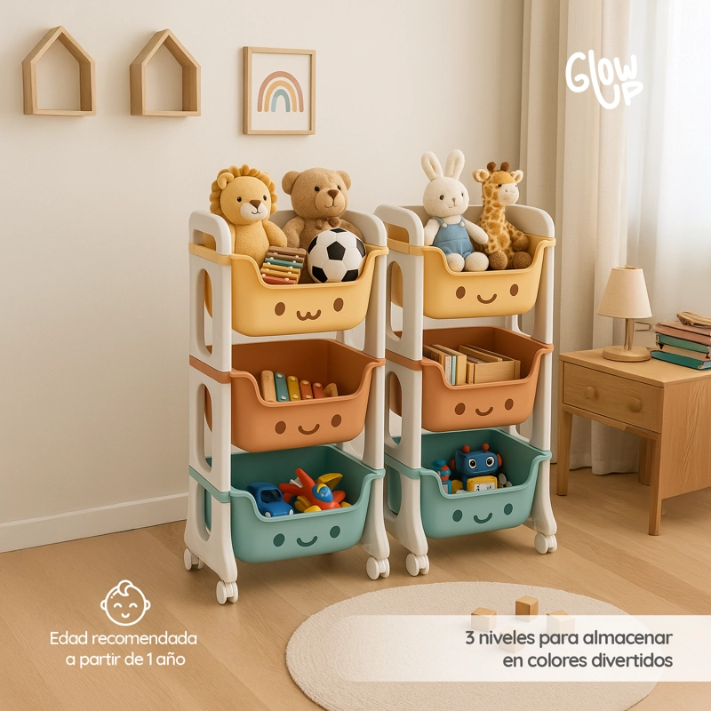 MUEBLE ORGANIZADOR JUGUETES NIÑOS CON 3 CONTENEDORES GLOWUP - 7