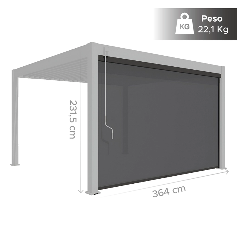 CORTINA MANUAL ZIPSCREEN VINCENZI 3,64 MTS PARA PE RGOLAS BIOCLIMATICAS - 2
