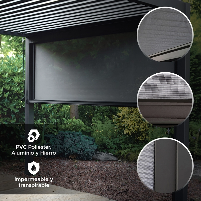 CORTINA MANUAL ZIPSCREEN VINCENZI 3,64 MTS PARA PE RGOLAS BIOCLIMATICAS - 3