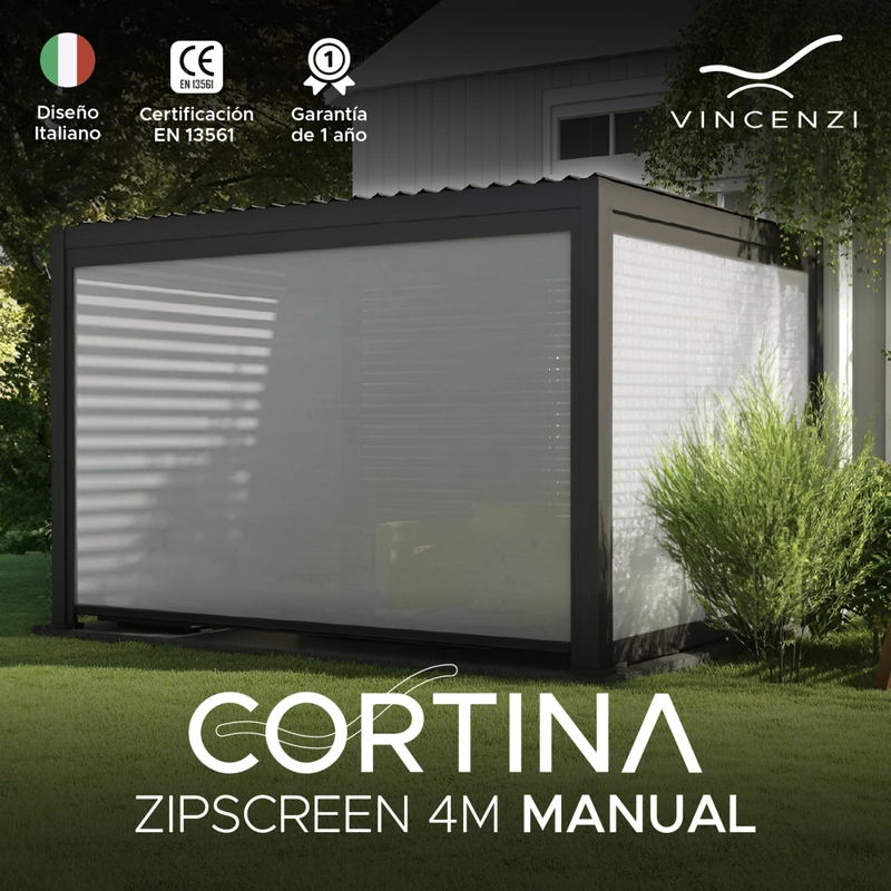CORTINA MANUAL ZIPSCREEN VINCENZI 3,64 MTS PARA PE RGOLAS BIOCLIMATICAS - 5
