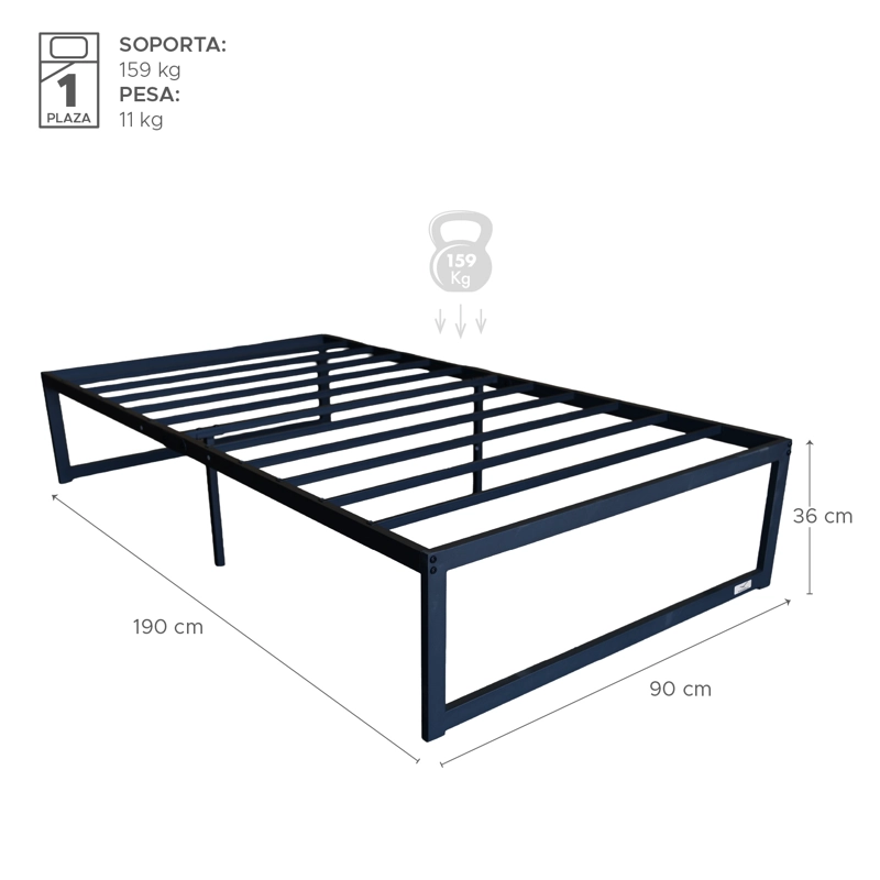 BASE PARA CAMA EUROPEA ACERO NEGRO 90X190 ZEN 1 PZA VINCENZI - 2