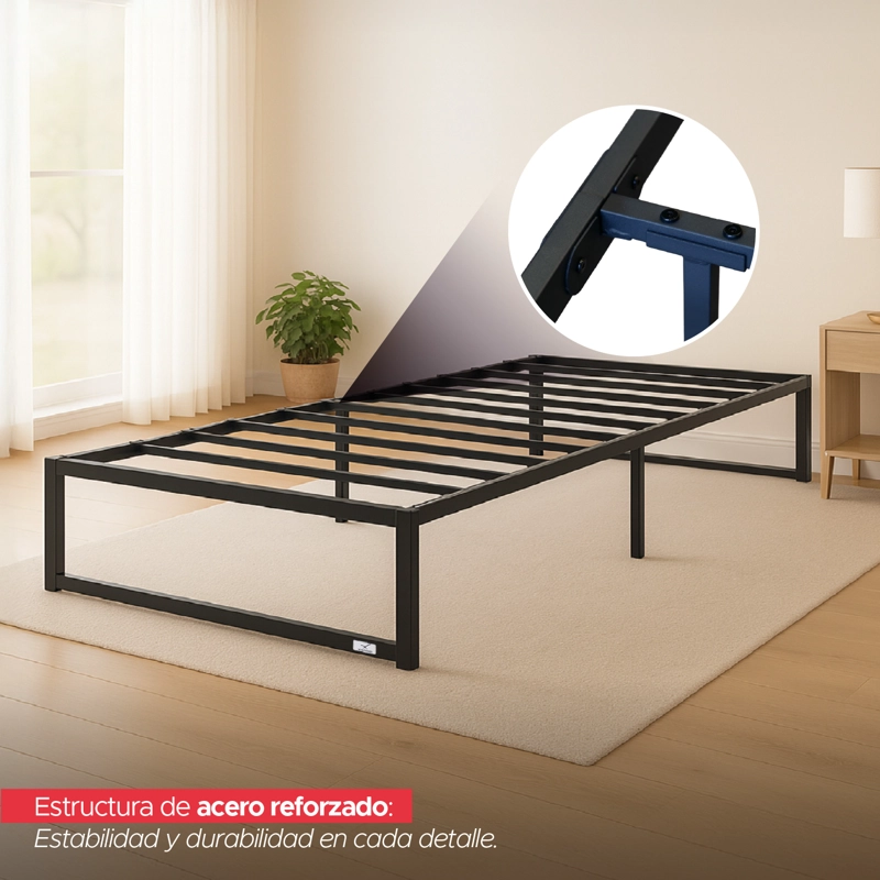 BASE PARA CAMA EUROPEA ACERO NEGRO 90X190 ZEN 1 PZA VINCENZI - 3