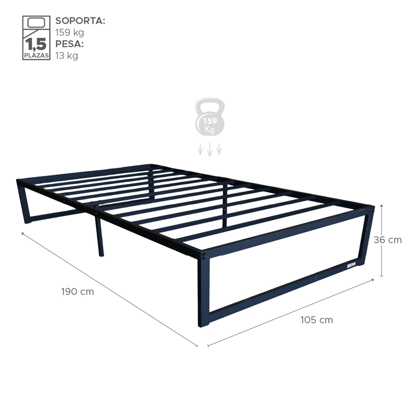 BASE PARA CAMA EUROPEA ACERO NEGRO 105X190 1,5 PZA VINCENZI - 2