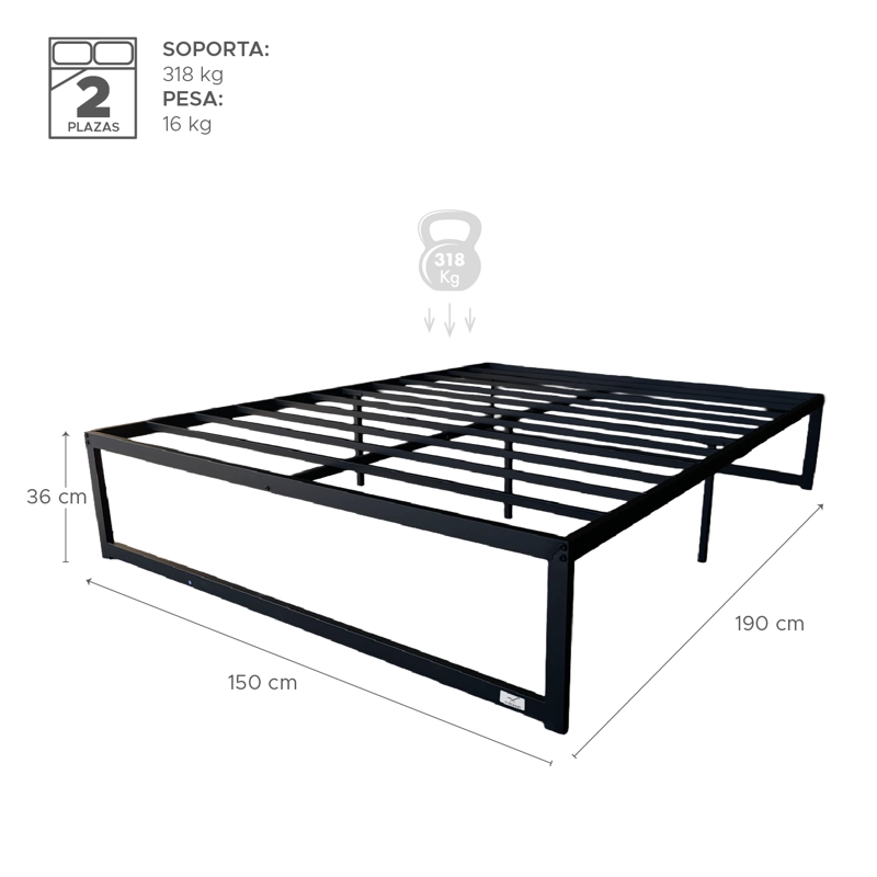 BASE PARA CAMA EUROPEA ACERO NEGRO 150X190 CM 2 PZA VINCENZI - 2
