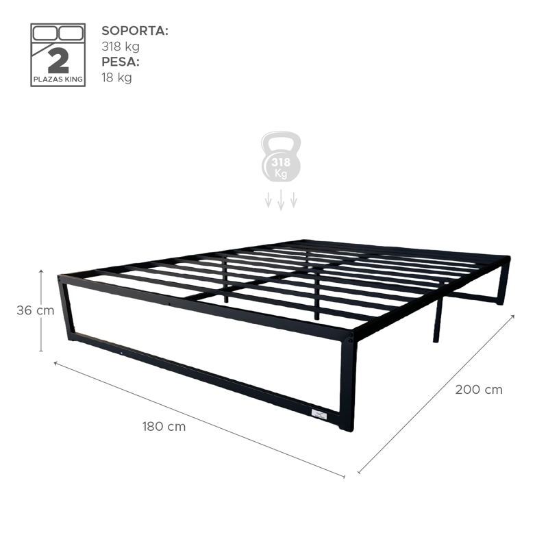 BASE PARA CAMA EUROPEA ACERO NEGRO 180X200 CM KING VINCENZI - 2