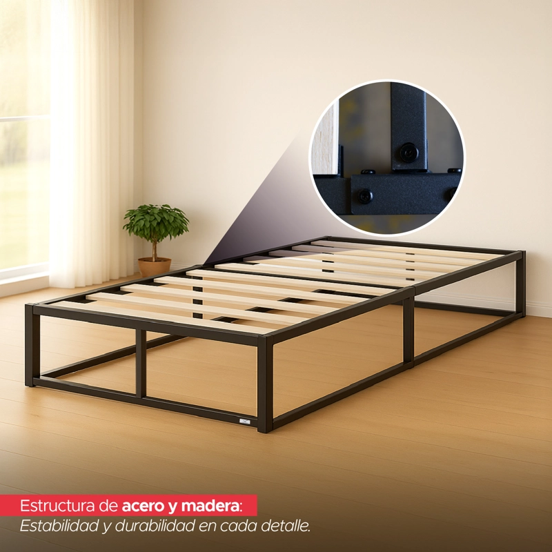 BASE PARA CAMA EUROPEA ACERO Y MADERA 90X190 1 PZA VINCENZI NEGRO - 4