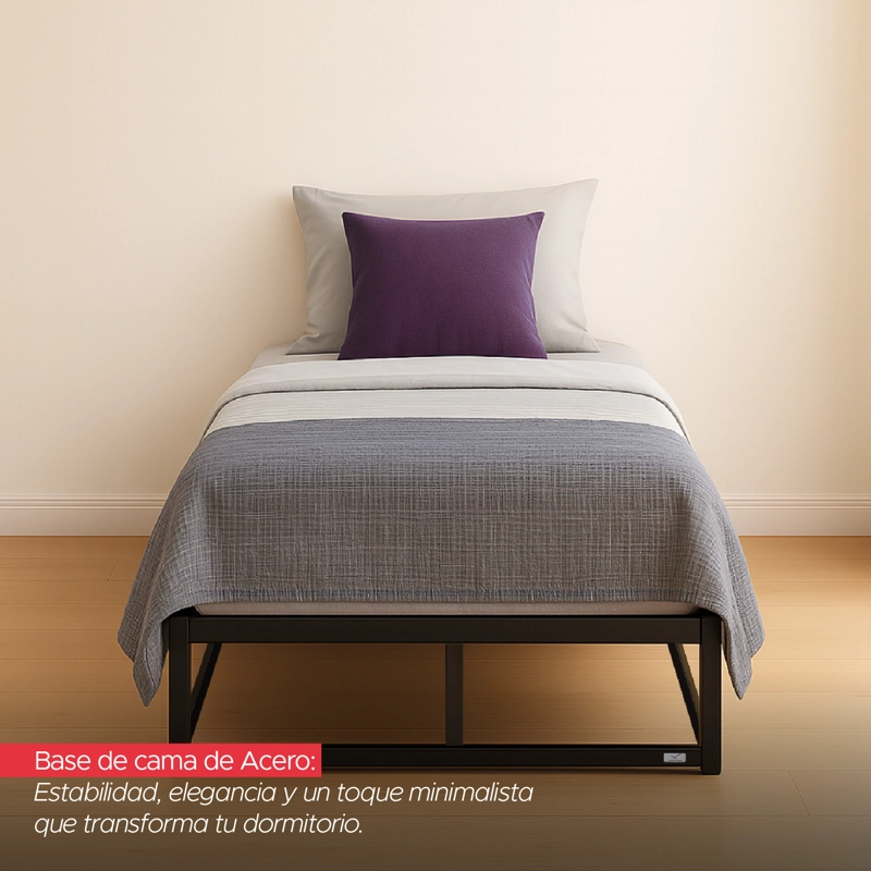 BASE PARA CAMA EUROPEA ACERO Y MADERA 90X190 1 PZA VINCENZI NEGRO - 5