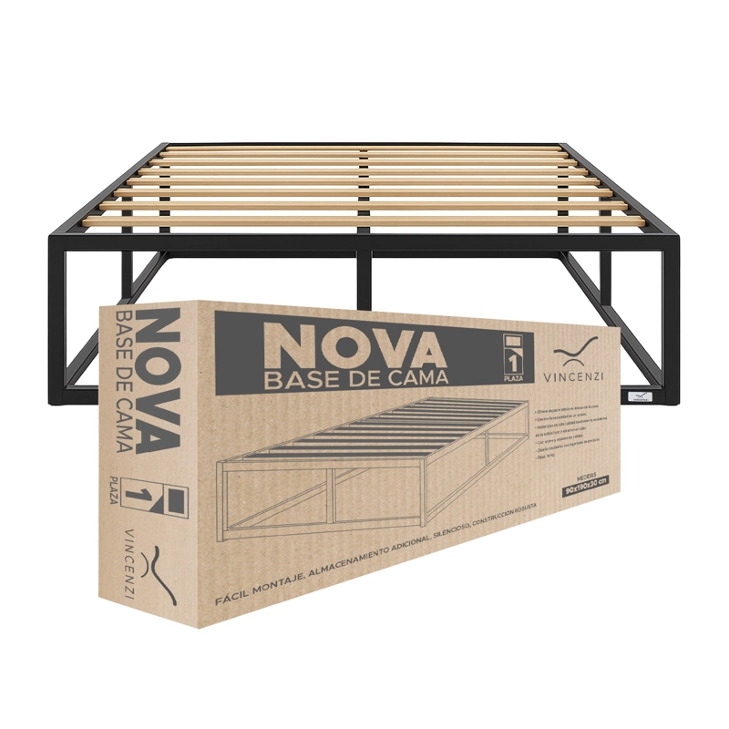 BASE PARA CAMA EUROPEA ACERO Y MADERA 90X190 1 PZA VINCENZI NEGRO - 9