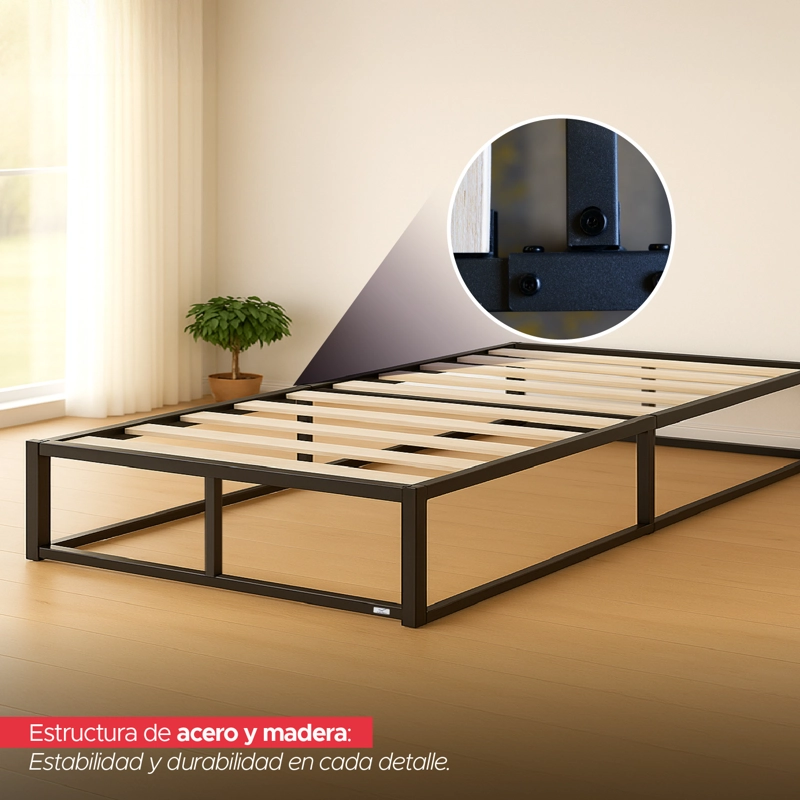 BASE PARA CAMA EUROPEA ACERO Y MADERA 105X190 1,5 P VINCENZI NEGRO - 4