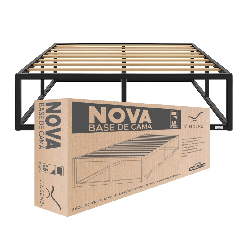BASE PARA CAMA EUROPEA ACERO Y MADERA 105X190 1,5 P VINCENZI NEGRO - 9