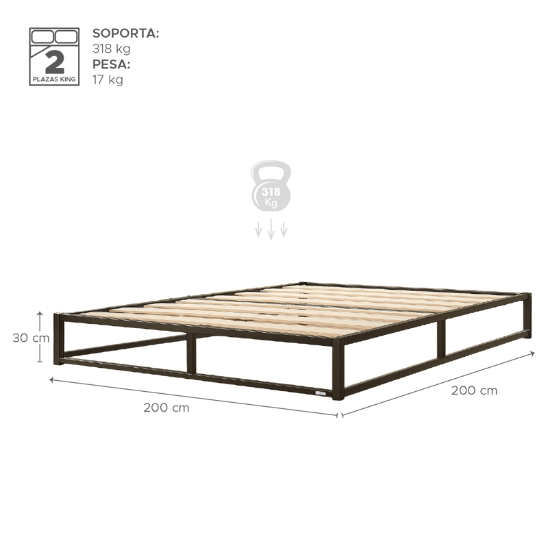 BASE PARA CAMA EUROPEA ACERO Y MADERA 200X200 SUPER KING VINCENZI - 2
