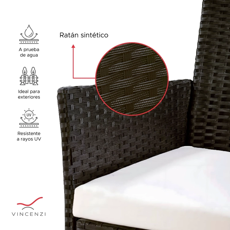 SET JUEGO DE TERRAZA 4PCS MESA SILLAS SILLON RATTAN VINCENZI - 2