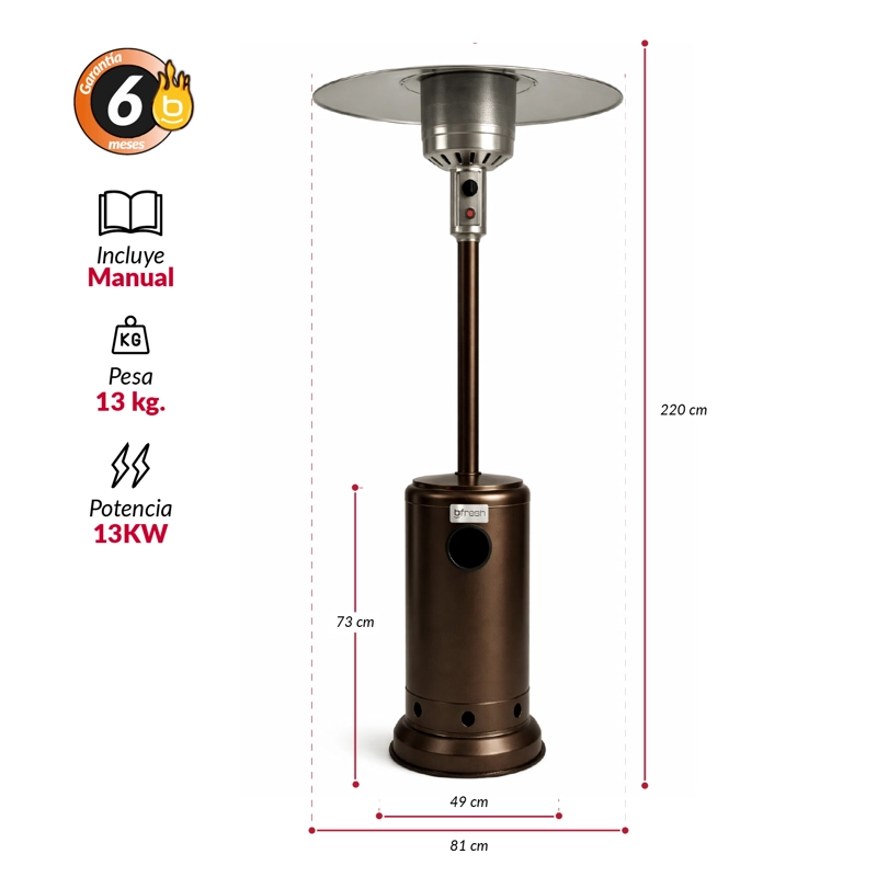 ESTUFA DE PATIO EXTERIOR A GAS 50,000 BTU ANTIVUELCO BFRESH MARRON OSCURO - 2