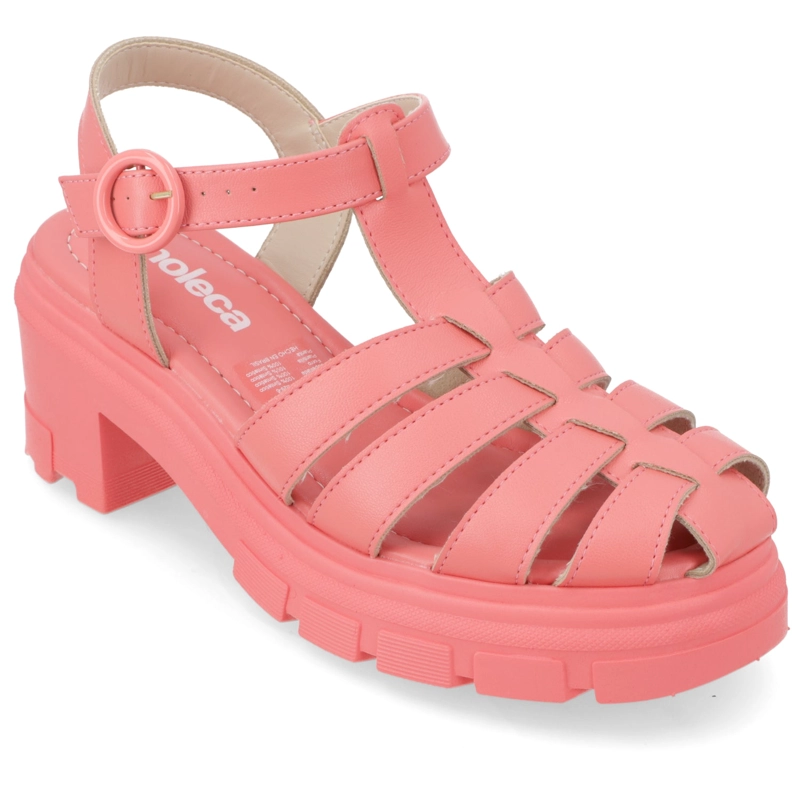 SANDALIAS TACO ANCHO 7CM MUJER MOLECA ECO CUERO CORAL - 1