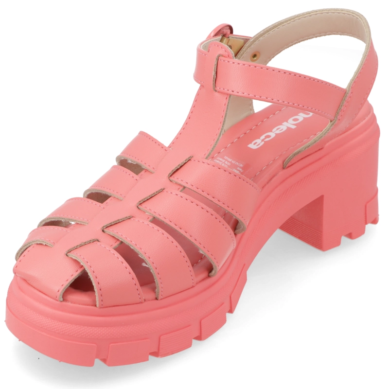 SANDALIAS TACO ANCHO 7CM MUJER MOLECA ECO CUERO CORAL - 3