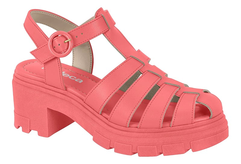 SANDALIAS TACO ANCHO 7CM MUJER MOLECA ECO CUERO CORAL - 7