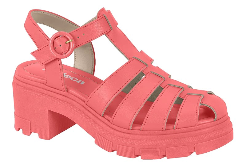 SANDALIAS TACO ANCHO 7CM MUJER MOLECA ECO CUERO CORAL - 7