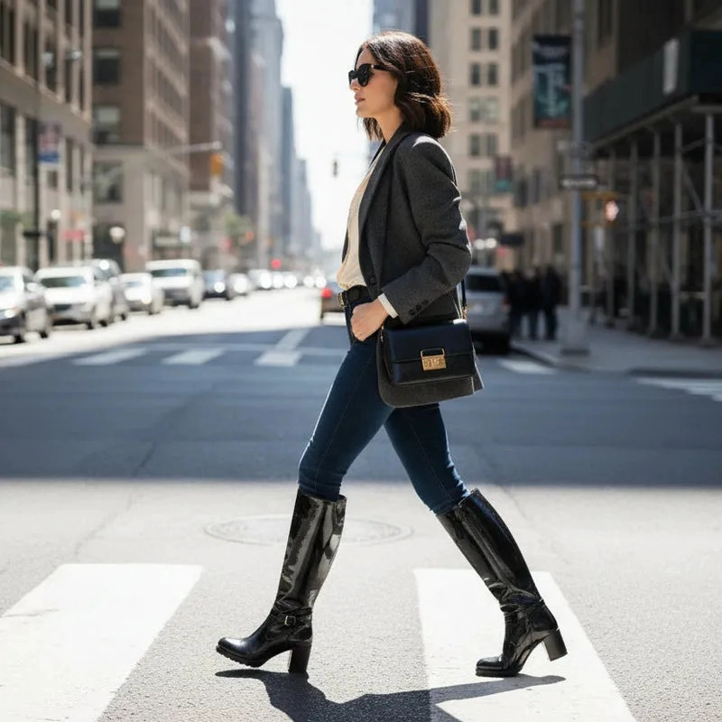 BOTA MUJER TACO ANCHO NEGRO NEW WALK - 3