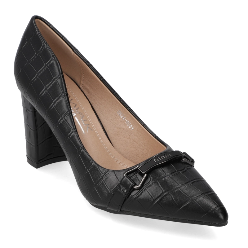 ZAPATO TACO ANCHO NEGRO TEXTURIZADO - 2