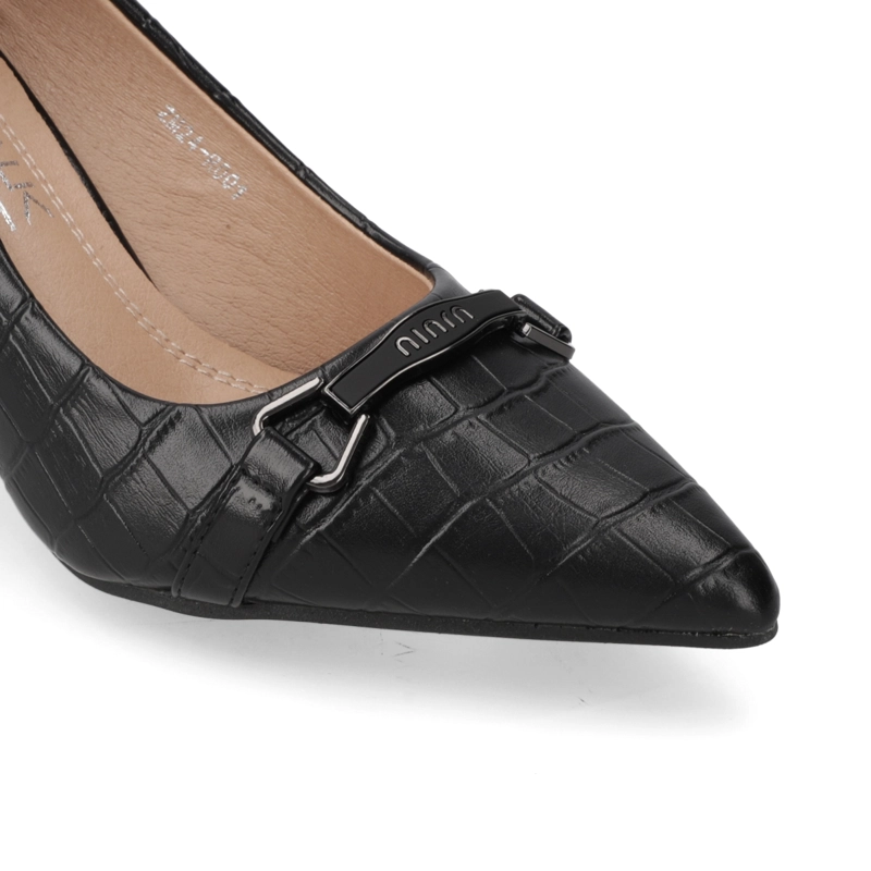 ZAPATO TACO ANCHO NEGRO TEXTURIZADO - 5