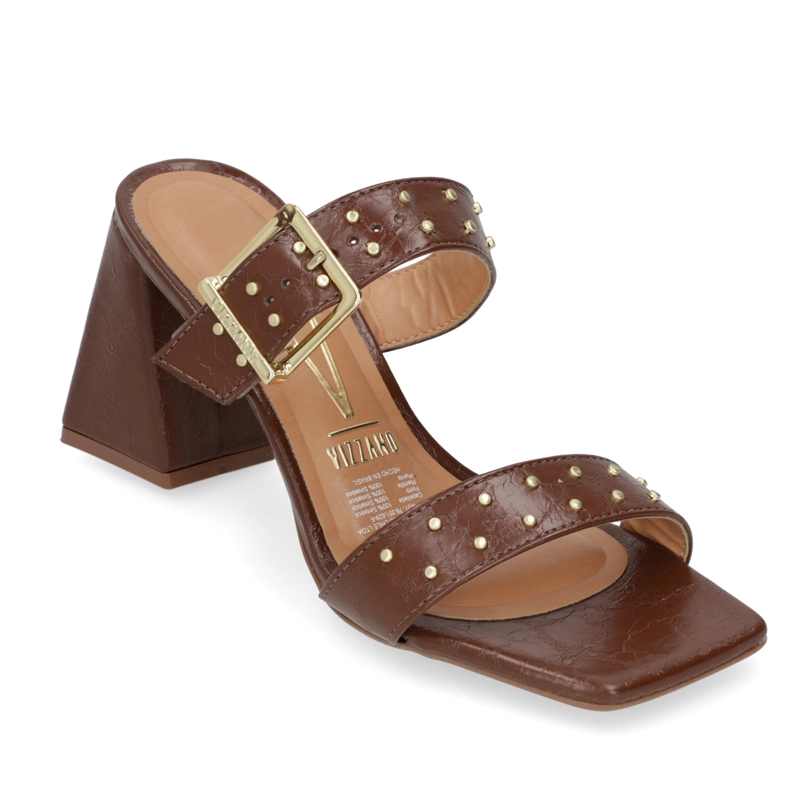 SANDALIA TACO ANCHO 10 CM VIZZANO ECO CUERO CAFE - 2