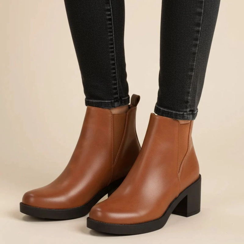 BOTIN TACO ANCHO 5 CM CAMEL NEW WALK - 2