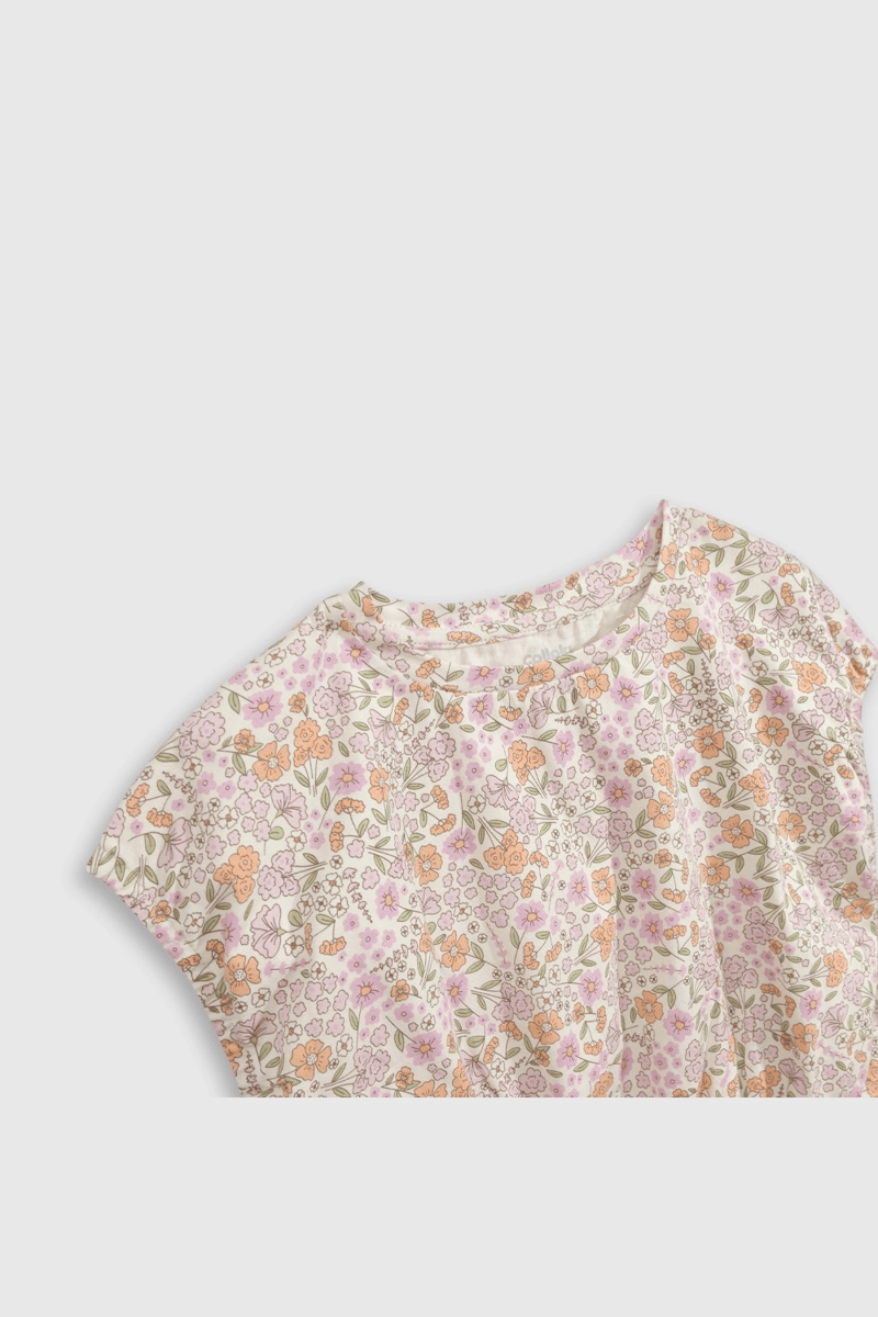 POLERA FLORAL MORADA CON CINTURA RECOGIDA Y LAZOS - 3