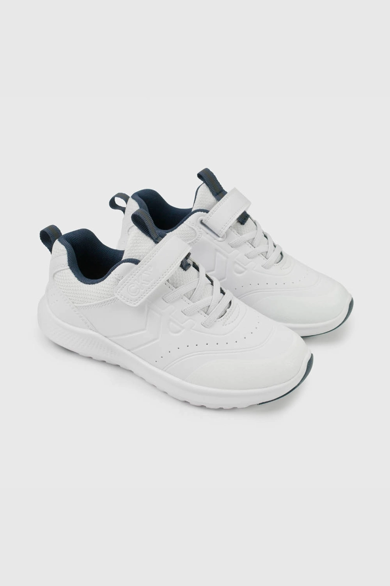 ZAPATILLAS COLLOKY ESCOLAR BLANCA CON VELCRO Y DETALLES AZULES NIÑO - 1