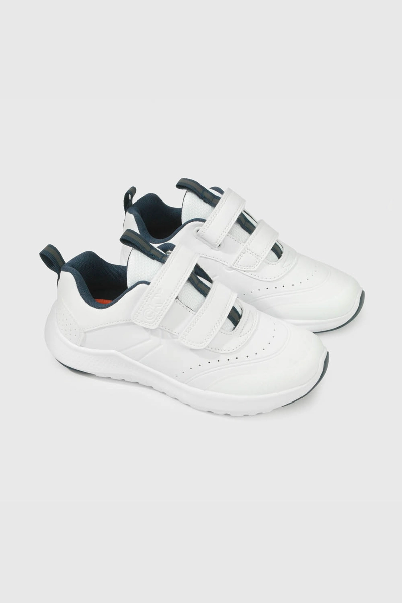 ZAPATILLAS COLLOKY ESCOLAR BLANCA DOBLE VELCRO Y DETALLES AZULES NIÑO - 1