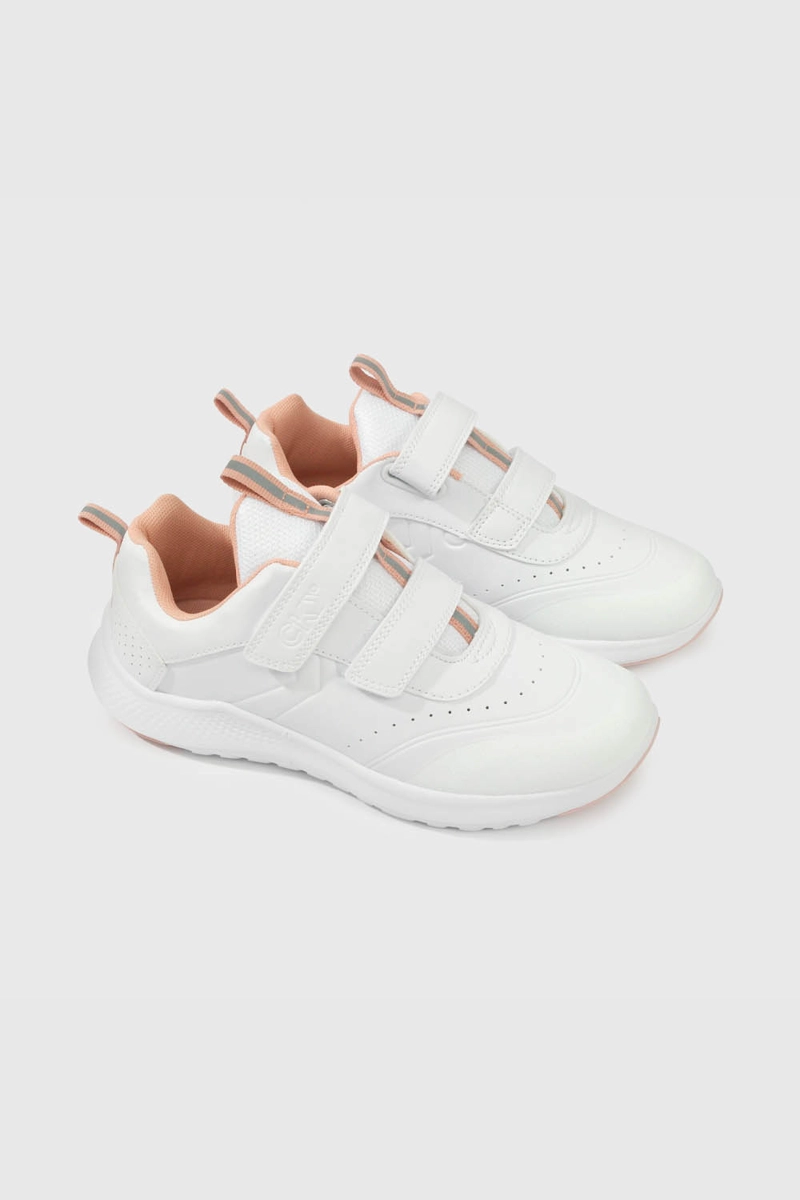 ZAPATILLAS COLLOKY ESCOLAR BLANCA DOBLE VELCRO Y DETALLES ROSADOS NIÑA - 1