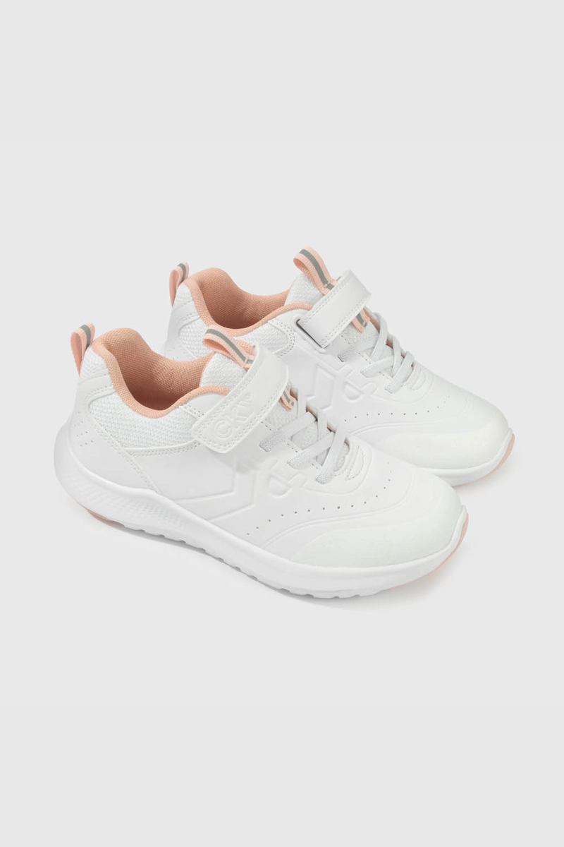 ZAPATILLAS COLLOKY ESCOLAR BLANCA CON VELCRO Y DETALLES ROSADOS NIÑA - 1