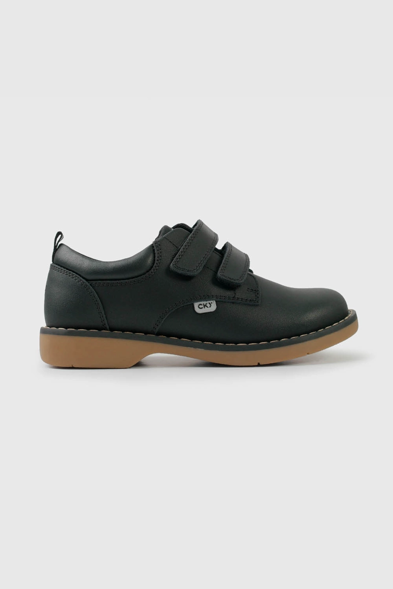 ZAPATO ESCOLAR NEGRO DE CUERO DOBLE VELCRO - 2