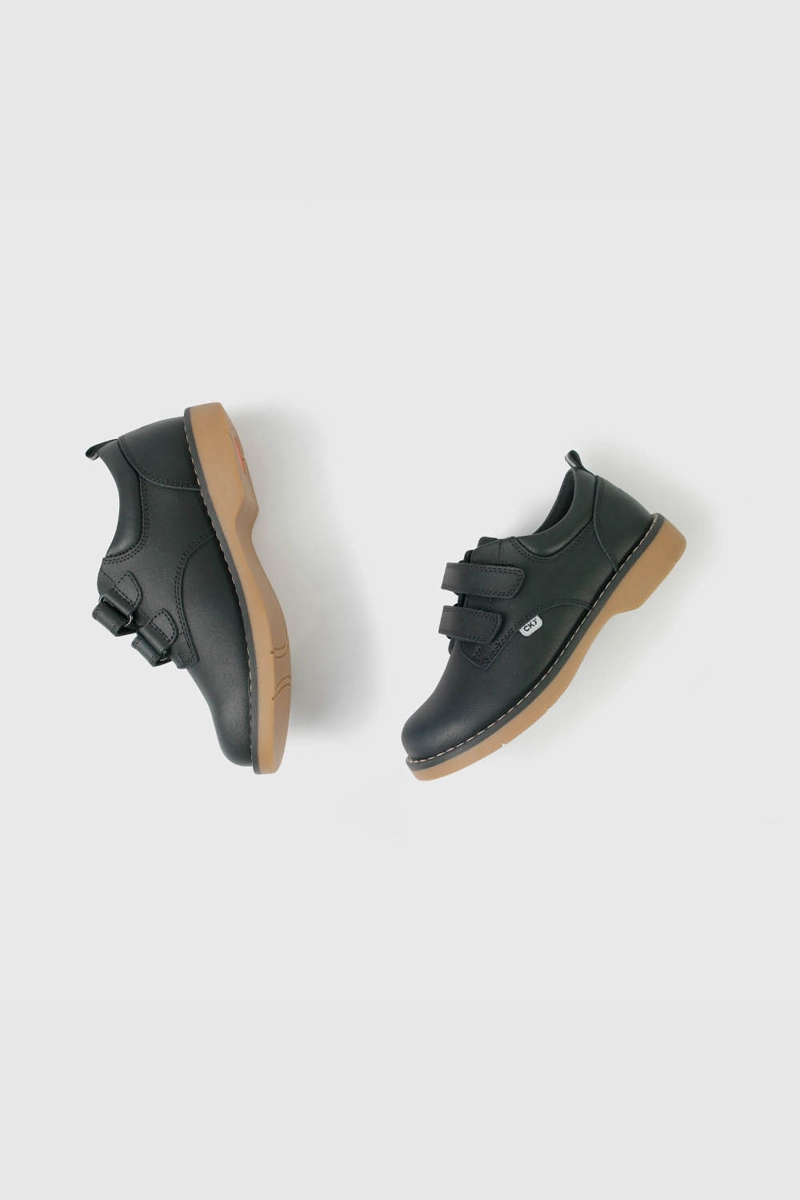 ZAPATO ESCOLAR NEGRO DE CUERO DOBLE VELCRO - 4