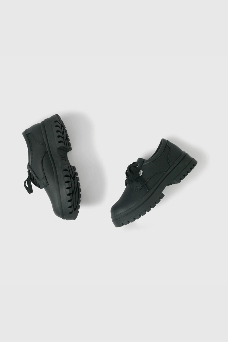 ZAPATO ESCOLAR NEGRO DE CUERO CON PLATAFORMA Y CORDONES NIÑA - 4
