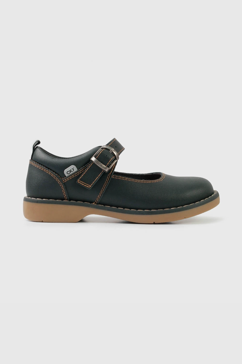 ZAPATOS ESCOLARES REINA NEGROS CUERO HEBILLA CAMINANTE - 2