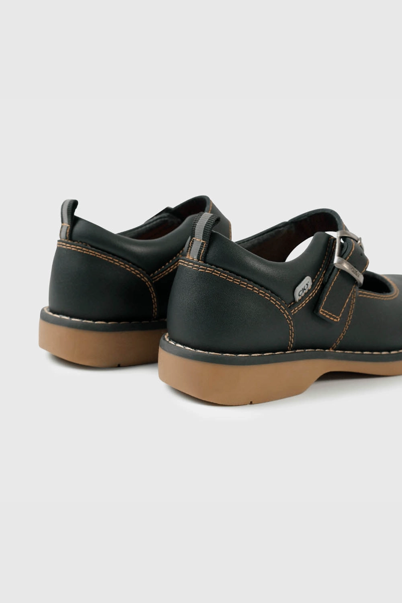 ZAPATOS ESCOLARES REINA NEGROS CUERO HEBILLA CAMINANTE - 5