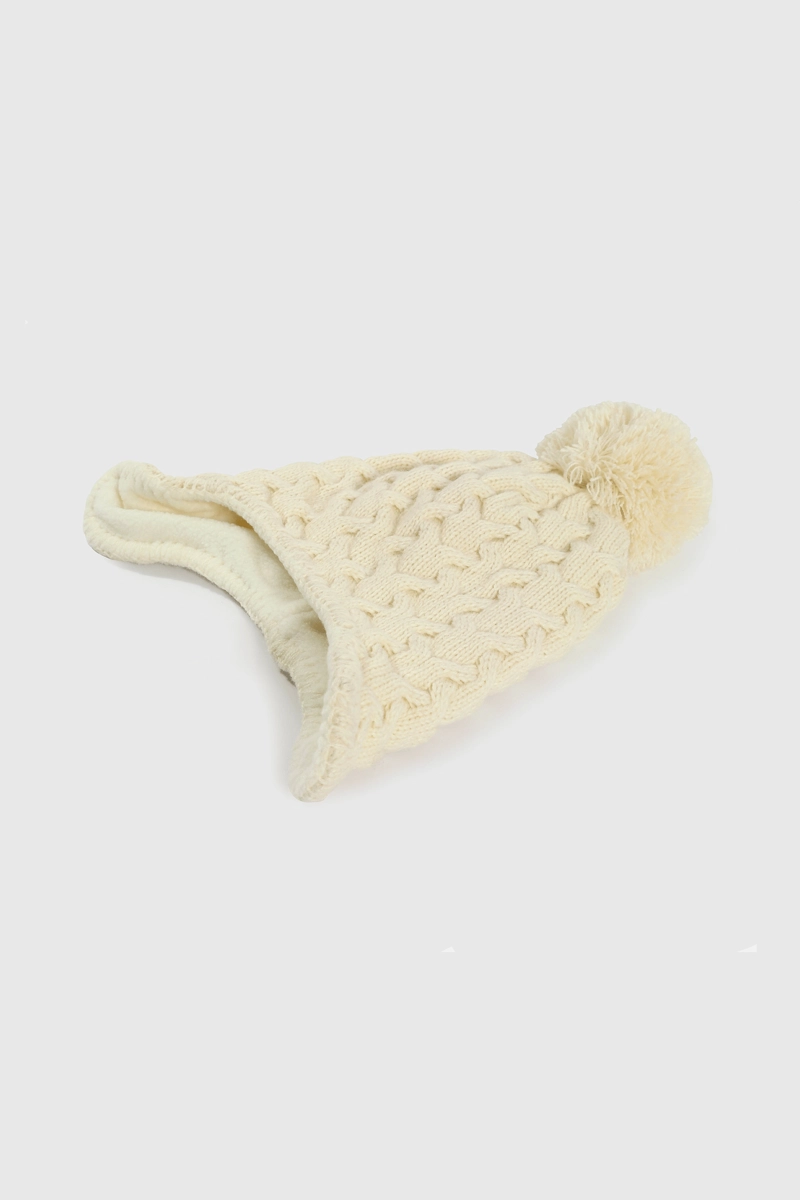 GORRO TEJIDO CON FORRO BEIGE PARA NIÑA DE LANA 3/6M A 12/24M - 2