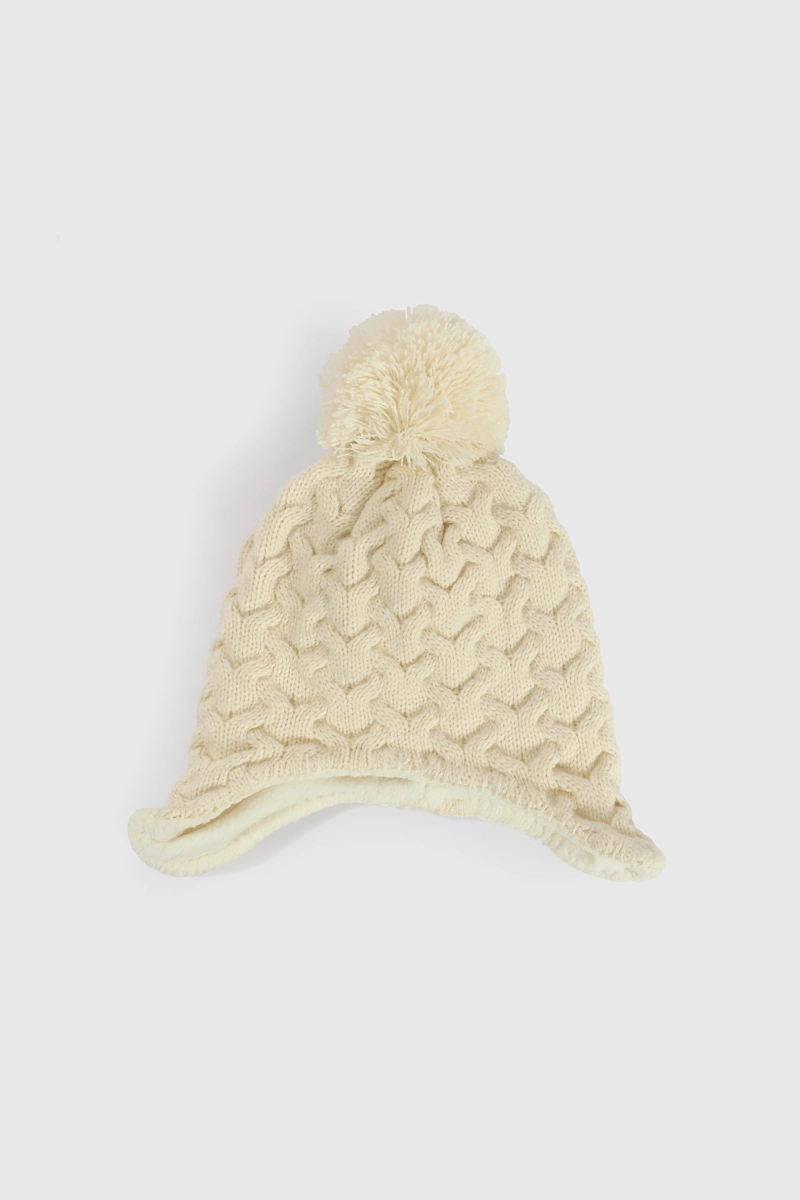 GORRO TEJIDO CON FORRO BEIGE PARA NIÑA DE LANA 3/6M A 12/24M - 3