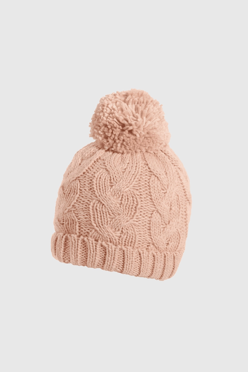 GORRO TRENZADO CON FORRO ROSADO PARA NIÑA DE LANA TALLA 3/6M A 12/24M - 1