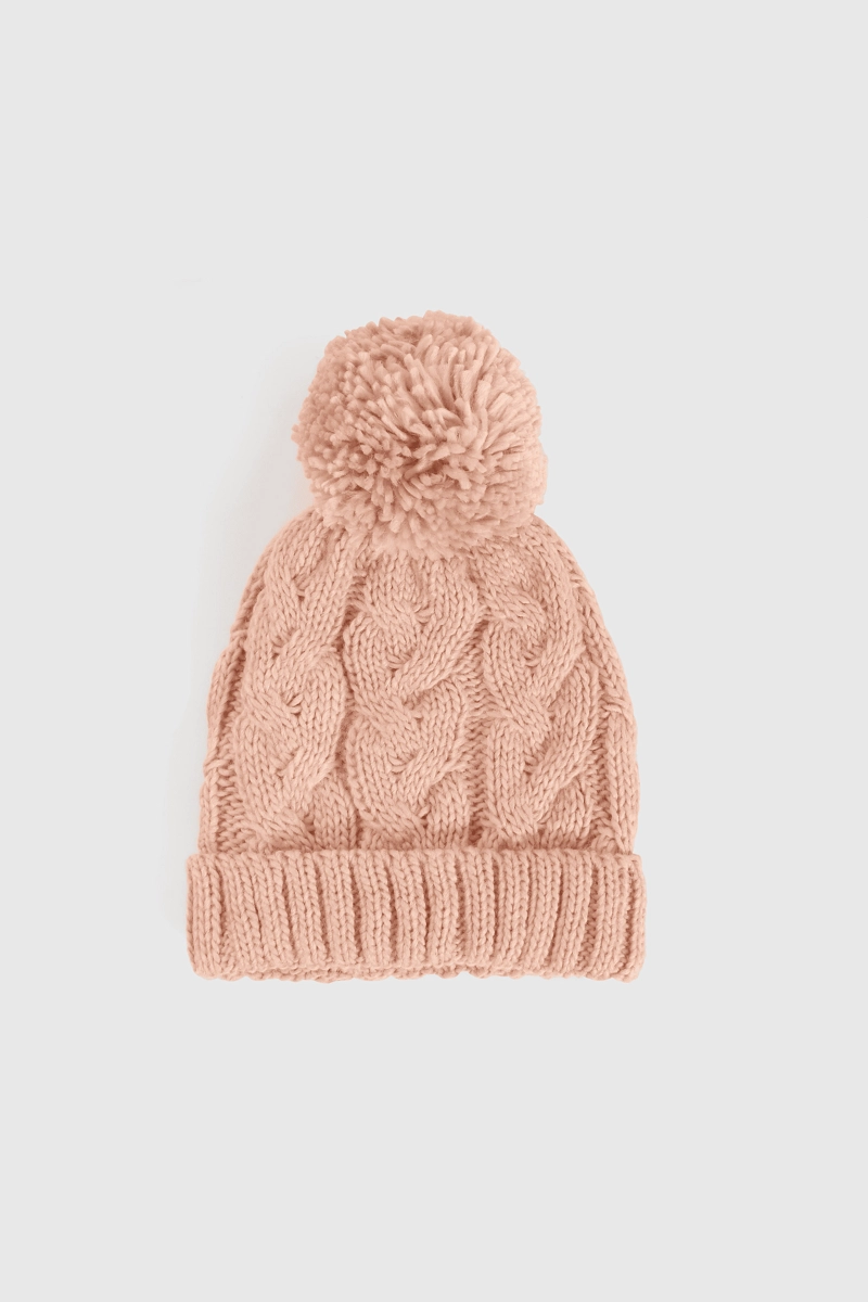 GORRO TRENZADO CON FORRO ROSADO PARA NIÑA DE LANA TALLA 3/6M A 12/24M - 3