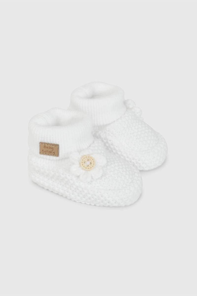 PANTUFLA BLANCA TEJIDA APLICACION FLOR 19020310V26 - 1