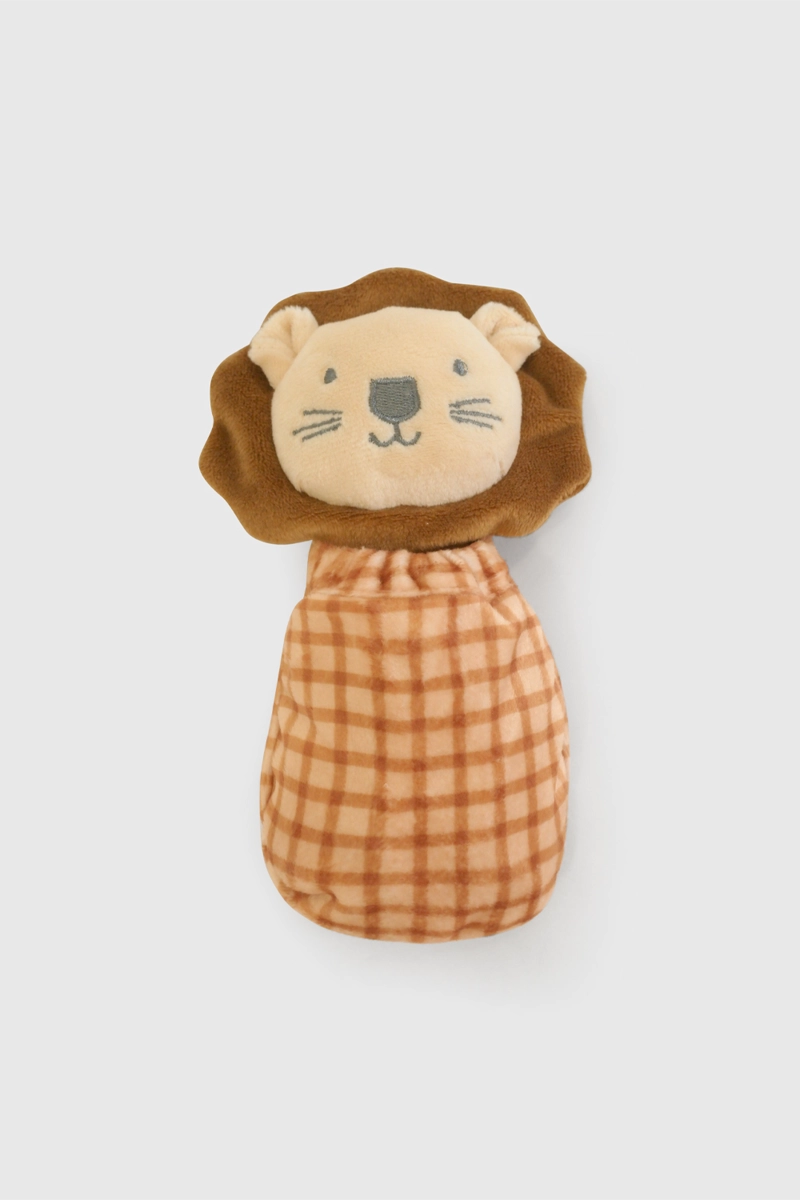 JUGUETE DE APEGO SAQUITO CAFE  LEON DE BEBE  DE NEW BORN TALLA UNICA - 5
