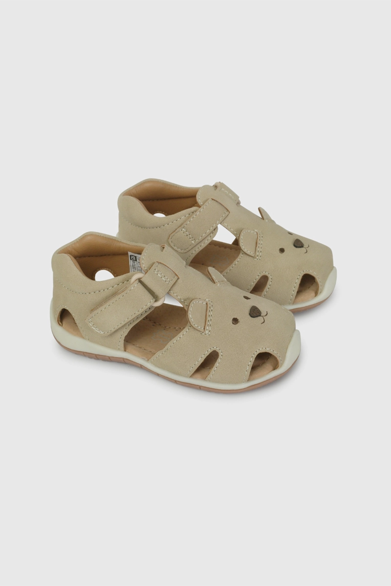 SANDALIA CANGREJERA CON DISEÑO DE OSO BEIGE TALLA 18 A 21 - 1