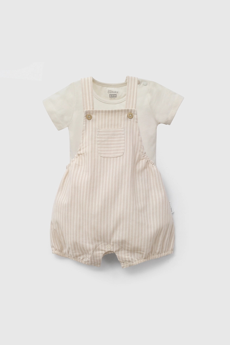 CONJUNTO BEIGE RAYADO DE BEBE  DE NEW BORN TALLA 0/3 M A 09/12M - 1