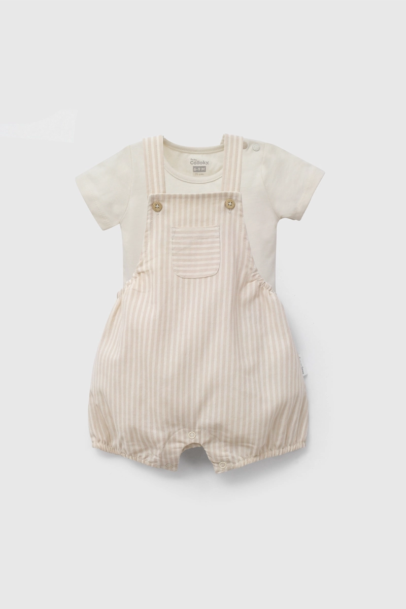 CONJUNTO BEIGE RAYADO DE BEBE DE NEW BORN TALLA 0/3 M A 09/12M - 1