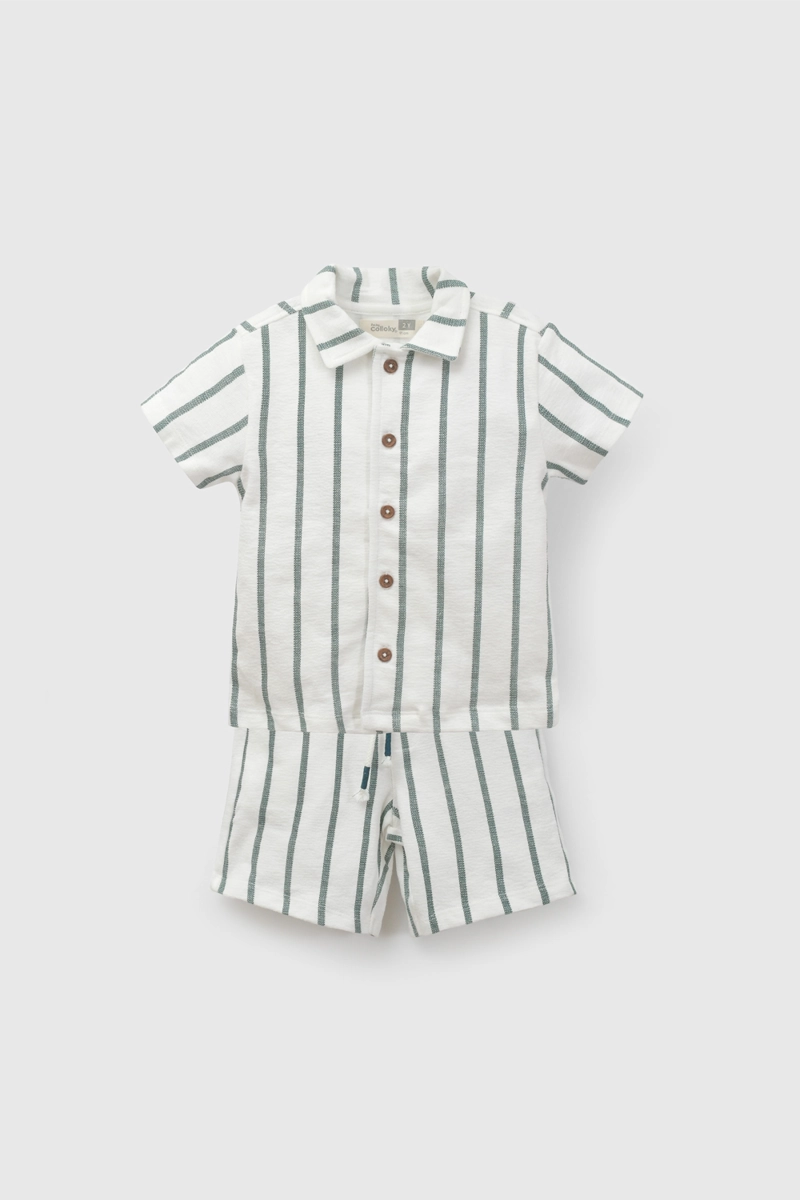 CONJUNTO BEIGE WAFFLE RAYADO DE NIÑO INFANTIL TALLA 3/6 M A 24M/36 M - 1
